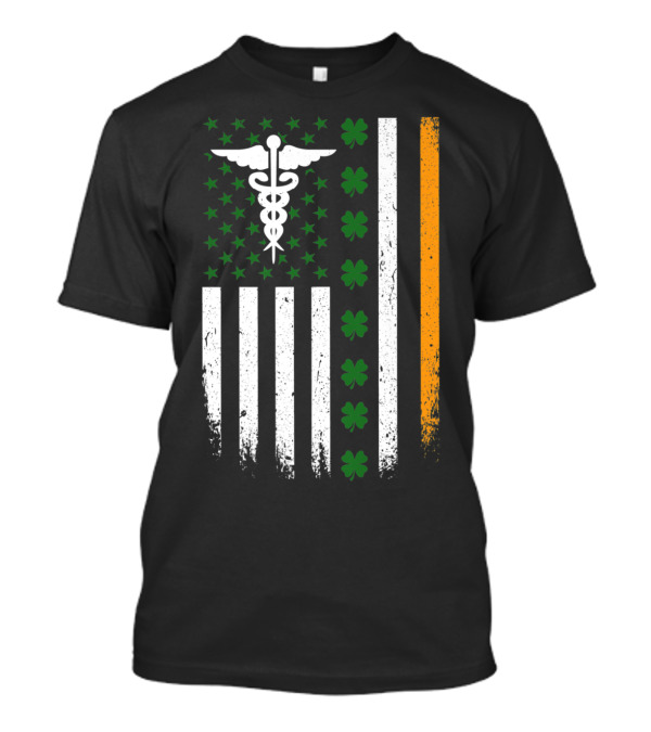 Irish American Nurse Flag Caduceus Shamrock T-Shirt