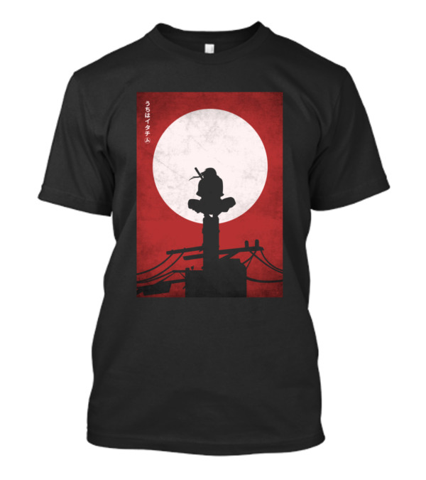 Shadow Of Itachi Uchiha Silhouette Against Red Full Moon T-Shirt