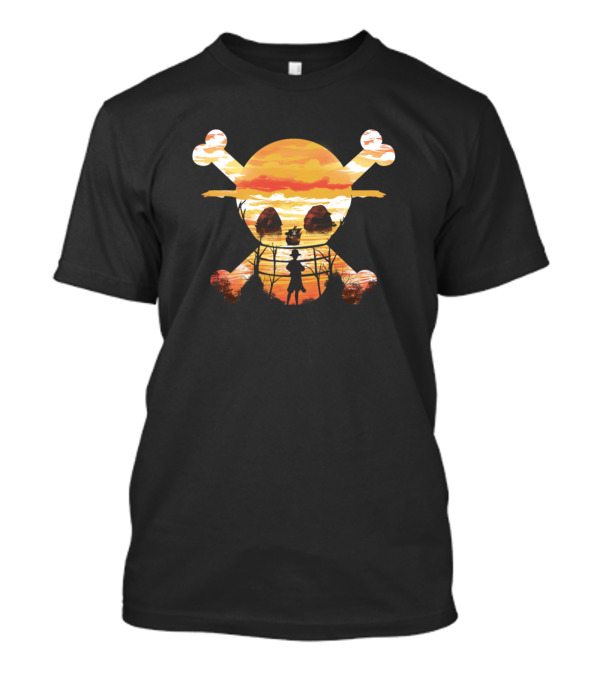 Straw Hat Pirate Skull Sunset T-Shirt