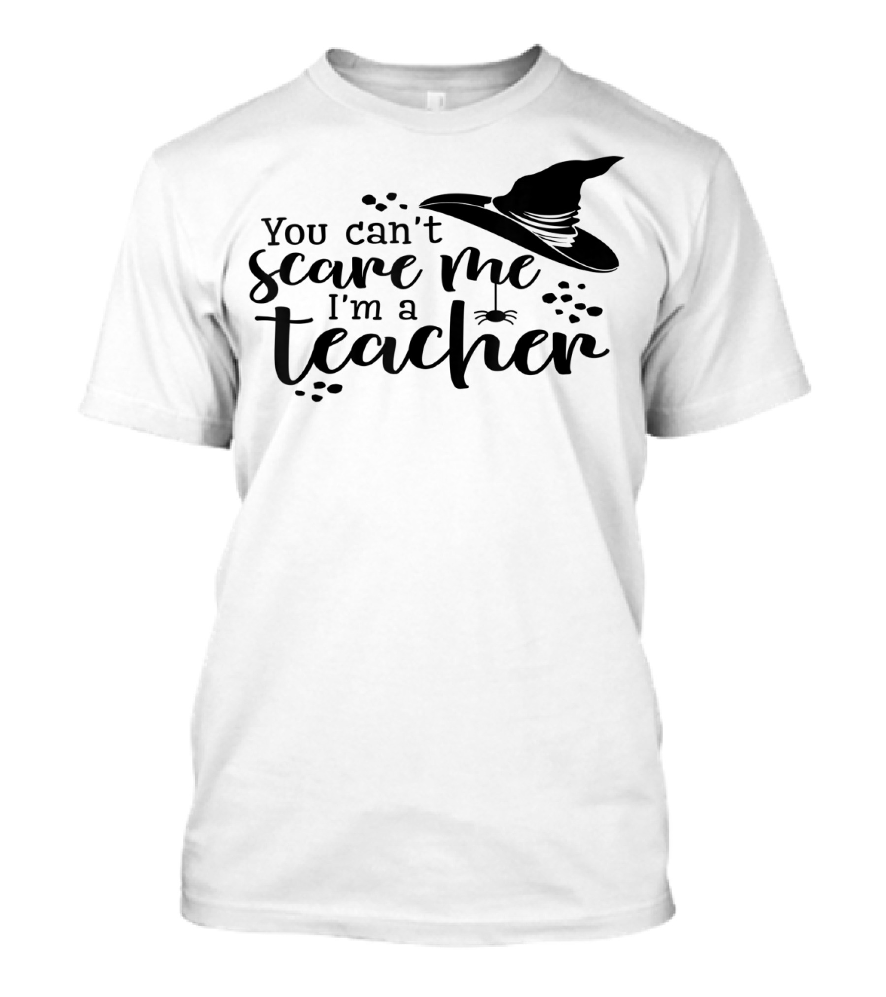 You Can't Scare Me I'm A Teacher Witch Hat And Spider Theme Halloween T-Shirt