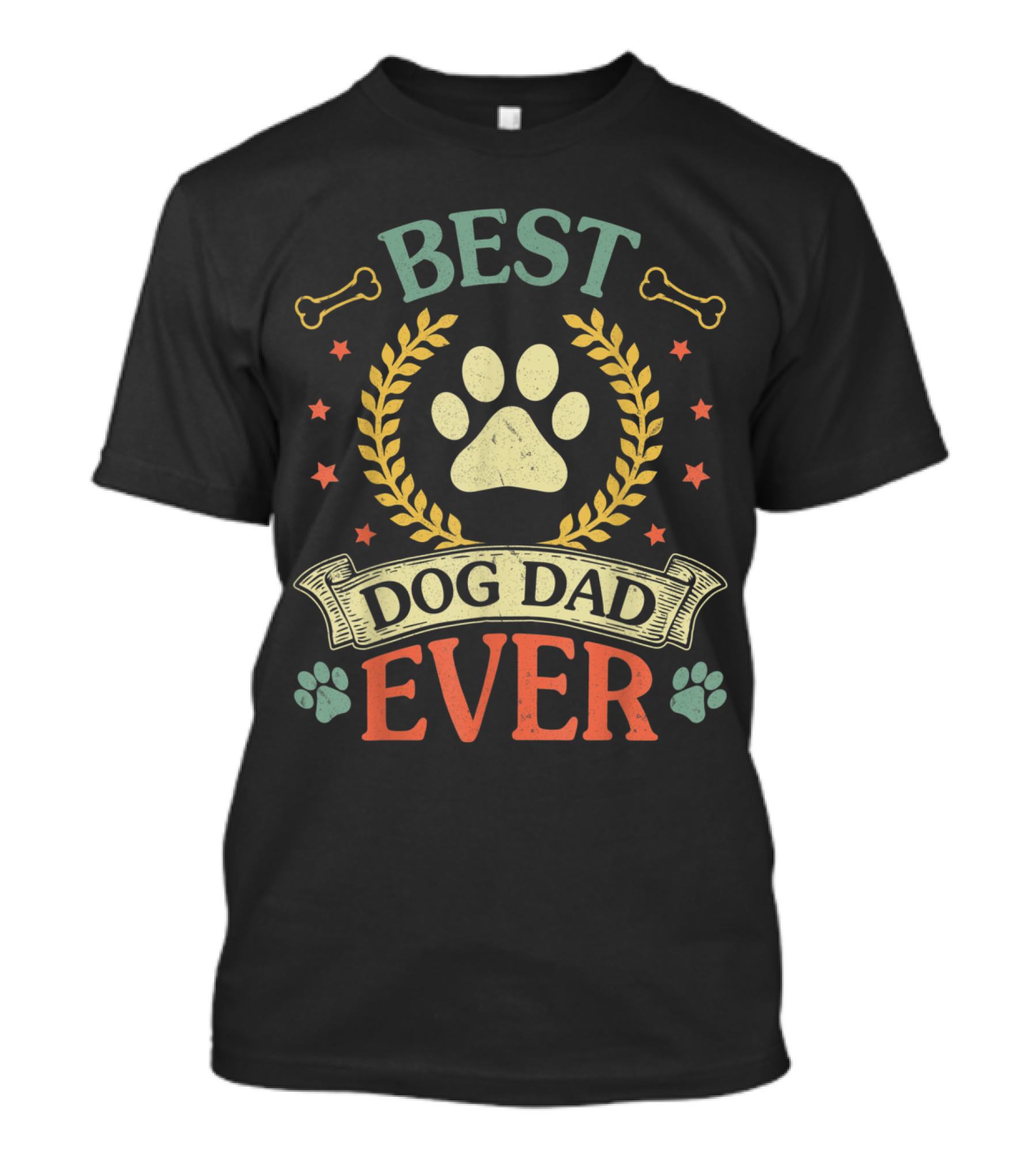 Best Dog Dad Ever Paw Laurel Stars Bones T-Shirt
