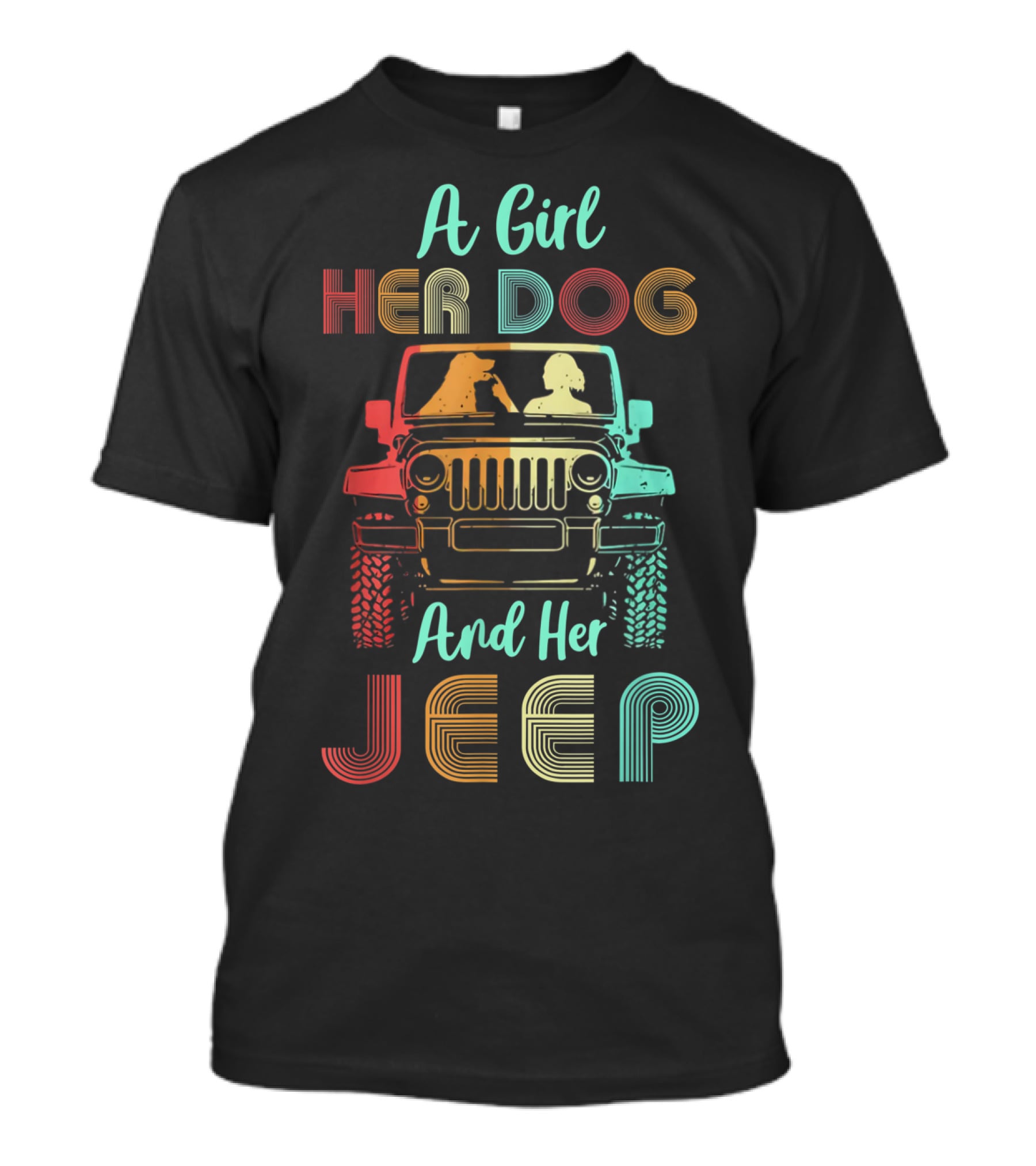 A Girl Her Dog And Her Jeep Vintage Adventure T-Shirt
