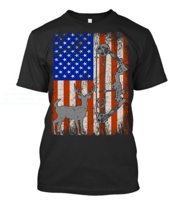 American Flag Deer Bow Hunter Hunting T-Shirt