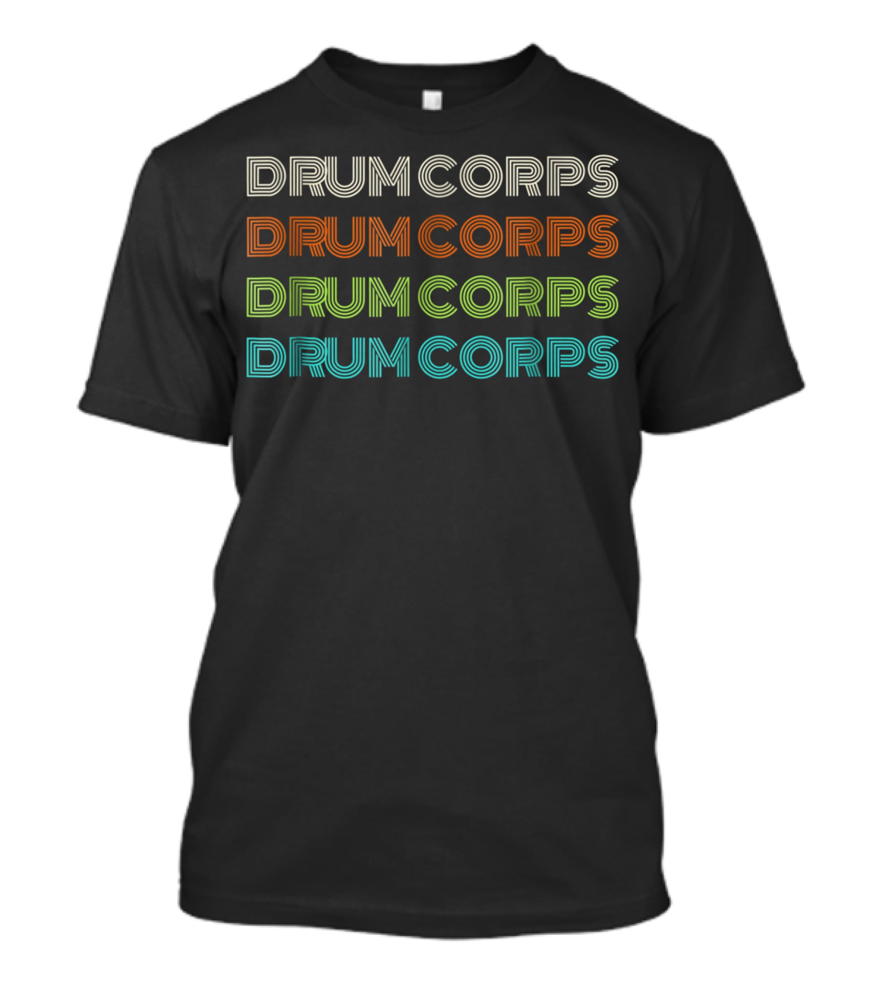 Drum Corps Retro 70s Style Multi-Color Typographic T-Shirt