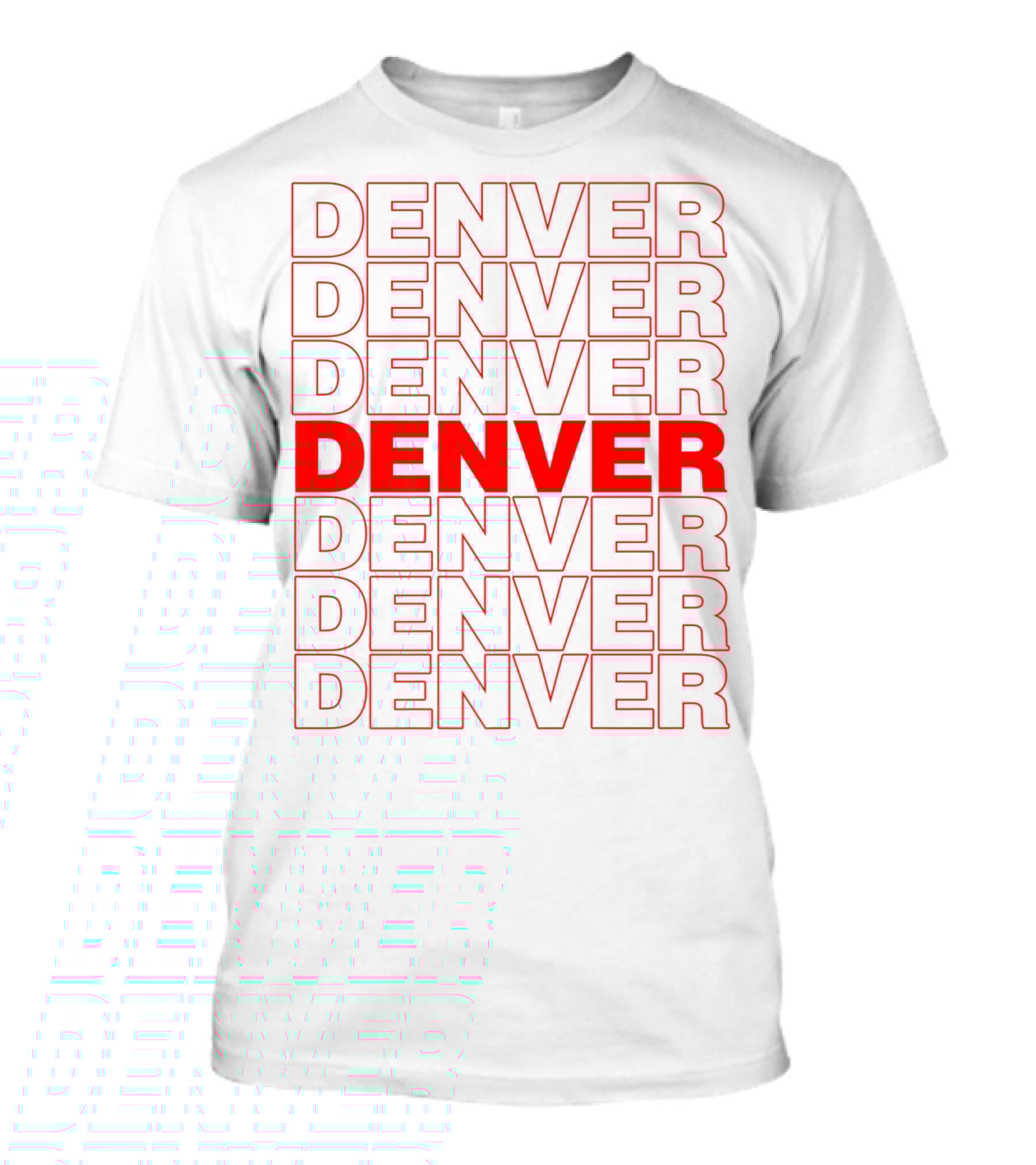 Denver Colorado Thank You Bag Style Repeated Red Lettering T-Shirt