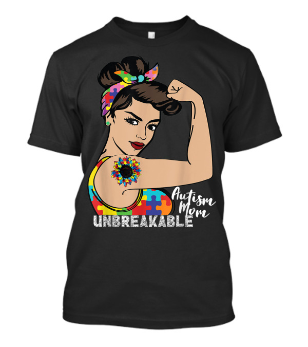Autism Mom Unbreakable Rosie The Riveter Awareness Puzzle Piece Bandana Tattoo T-Shirt