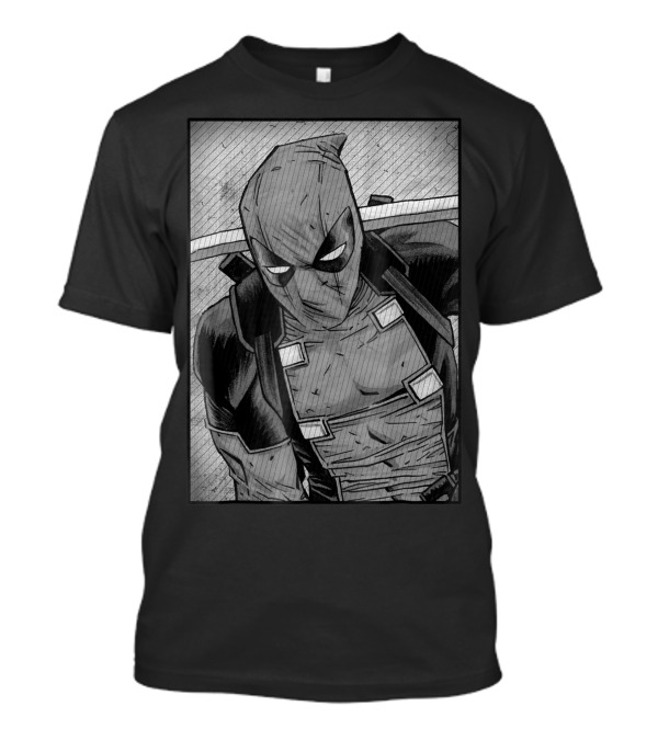 Marvel Deadpool Grayscale Distress Striped Comic T-Shirt