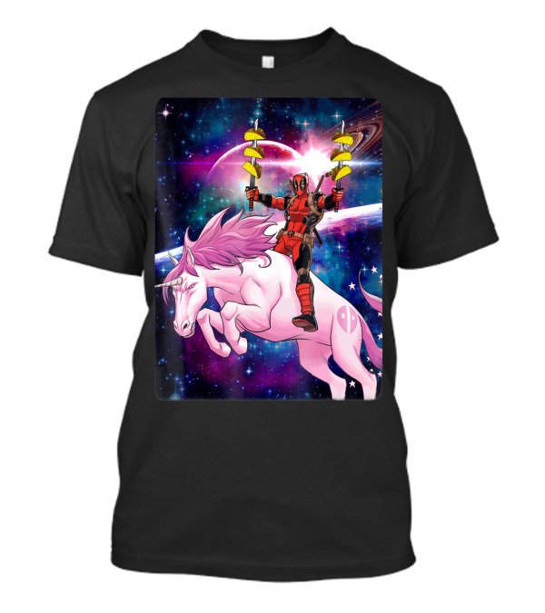 Marvel Deadpool Riding Space Unicorn Holding Tacos T-Shirt