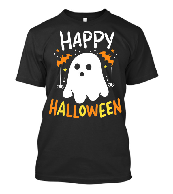 Happy Halloween Ghost With Bat Decorations T-Shirt