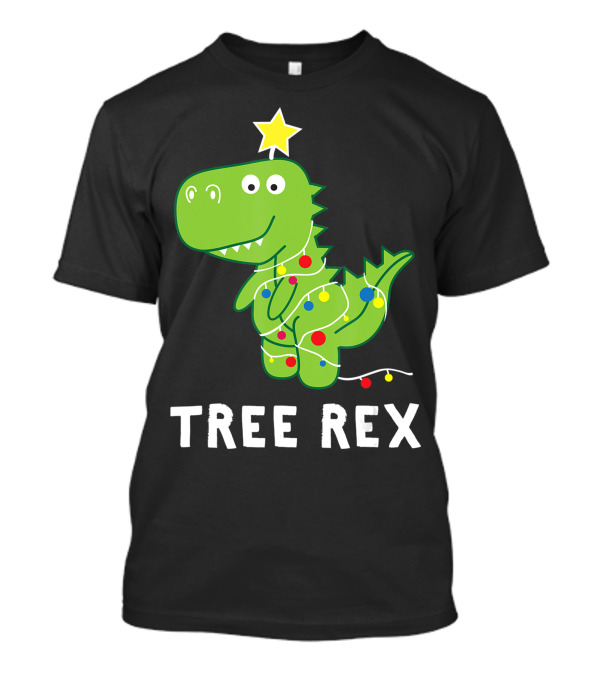 Tree Rex Festive Dinosaur Christmas Lights Star T-Shirt