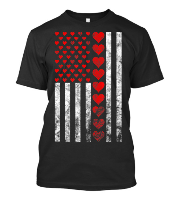 Valentines Day Hearts American Flag Design With Lots Of Hearts T-Shirt
