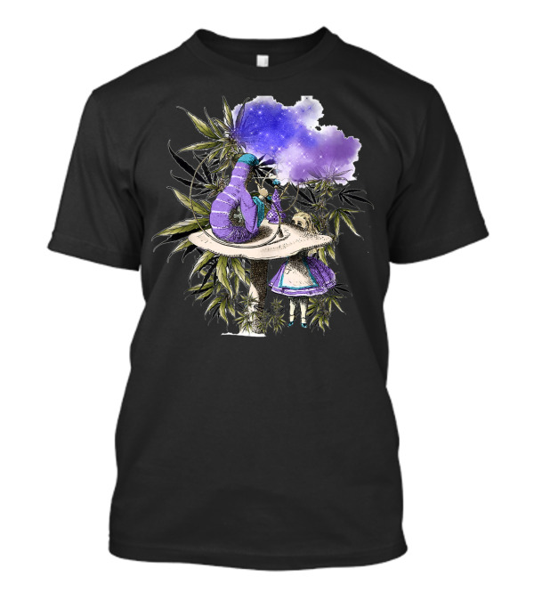 Caterpillar Smoking Hookah With Alice And Psychedelic Wonderland Elements T-Shirt