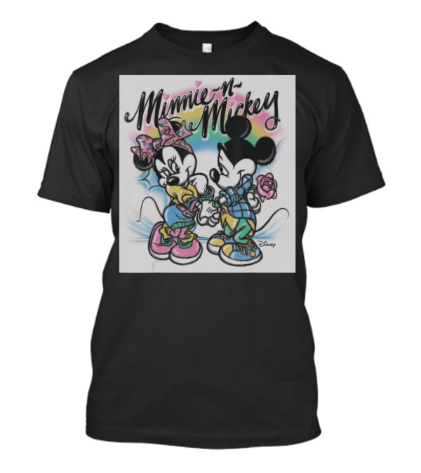 Minnie-n-Mickey Disney Colorful Hearts And Rose T-Shirt