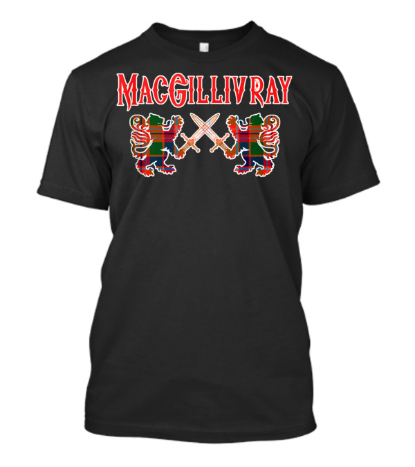 Macgillivray Scottish Clan Tartan Lions With Crossed Swords T-Shirt