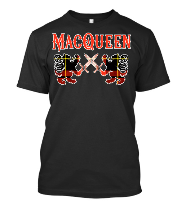 Macqueen Clan Tartan Lion Emblem With Crossed Swords T-Shirt