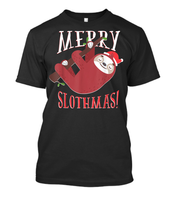 Merry Slothmas Sloth Santa Hat Christmas T-Shirt