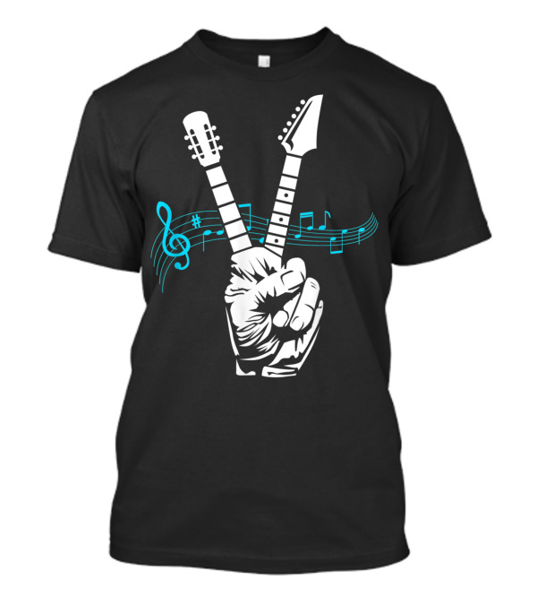 Peace Sign Fingers With Electric And Acoustic Guitar Elements T-Shirt