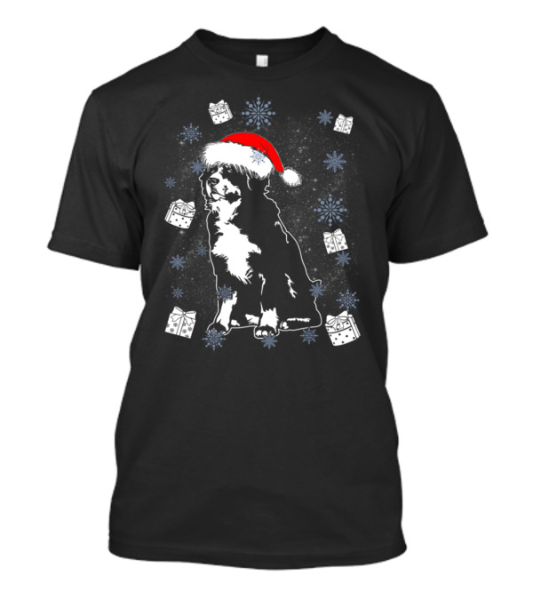 Bernese Mountain Dog Santa Christmas Snowflakes And Gift Boxes T-Shirt