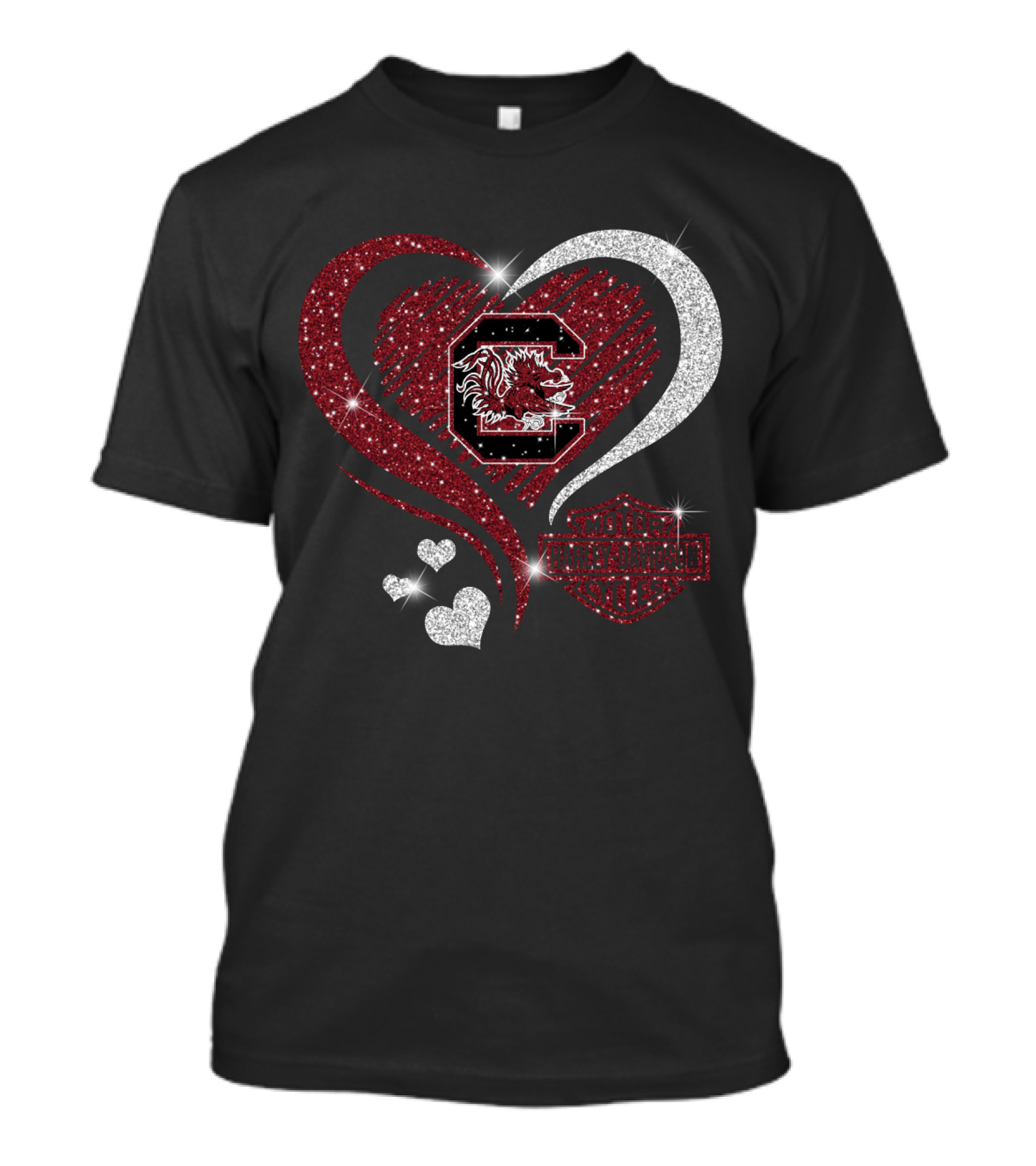 South Carolina Gamecocks Harley Davidson Heart Intertwine T-Shirt