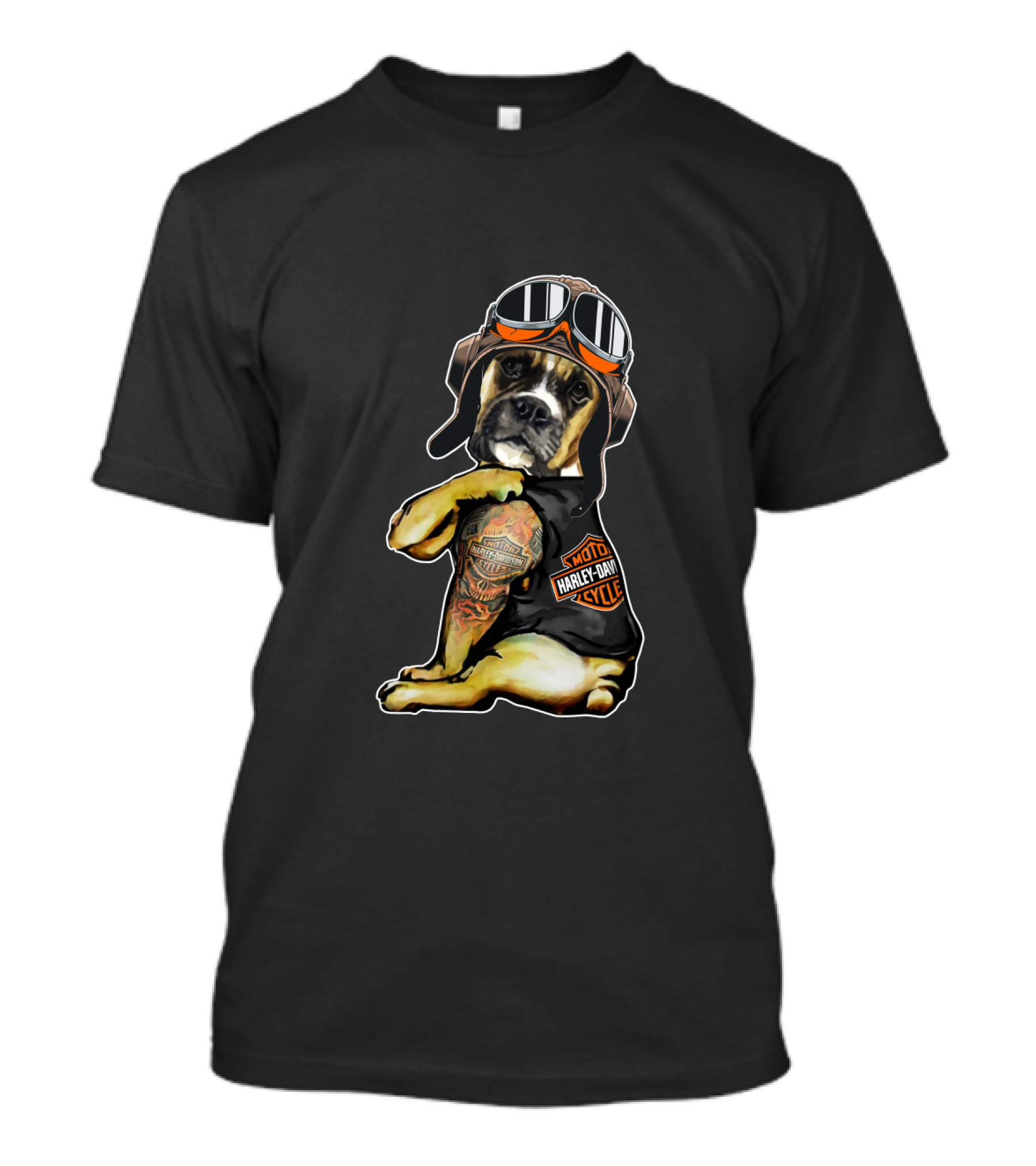 Harley Davidson Tattoo Boxer Dog With Goggles T-Shirt
