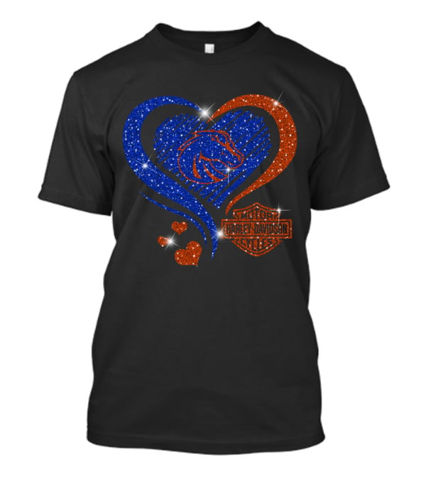 Boise State Broncos Heart Harley Davidson Cycles Sparkle T-Shirt