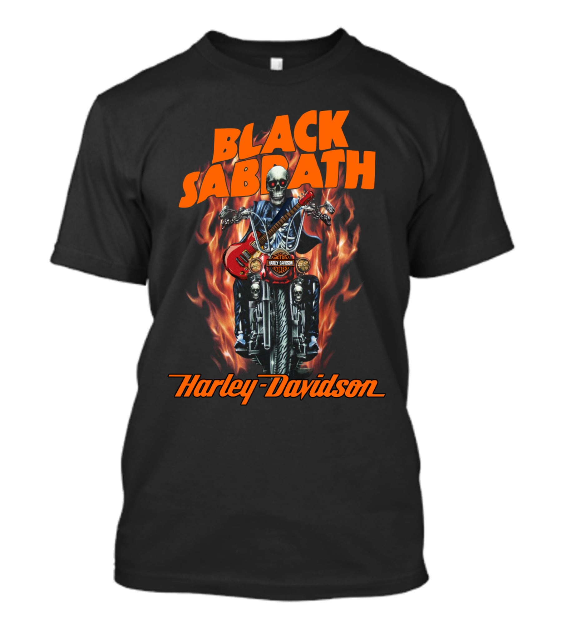 Black Sabbath Harley Davidson Skeleton Guitar Flames T-Shirt
