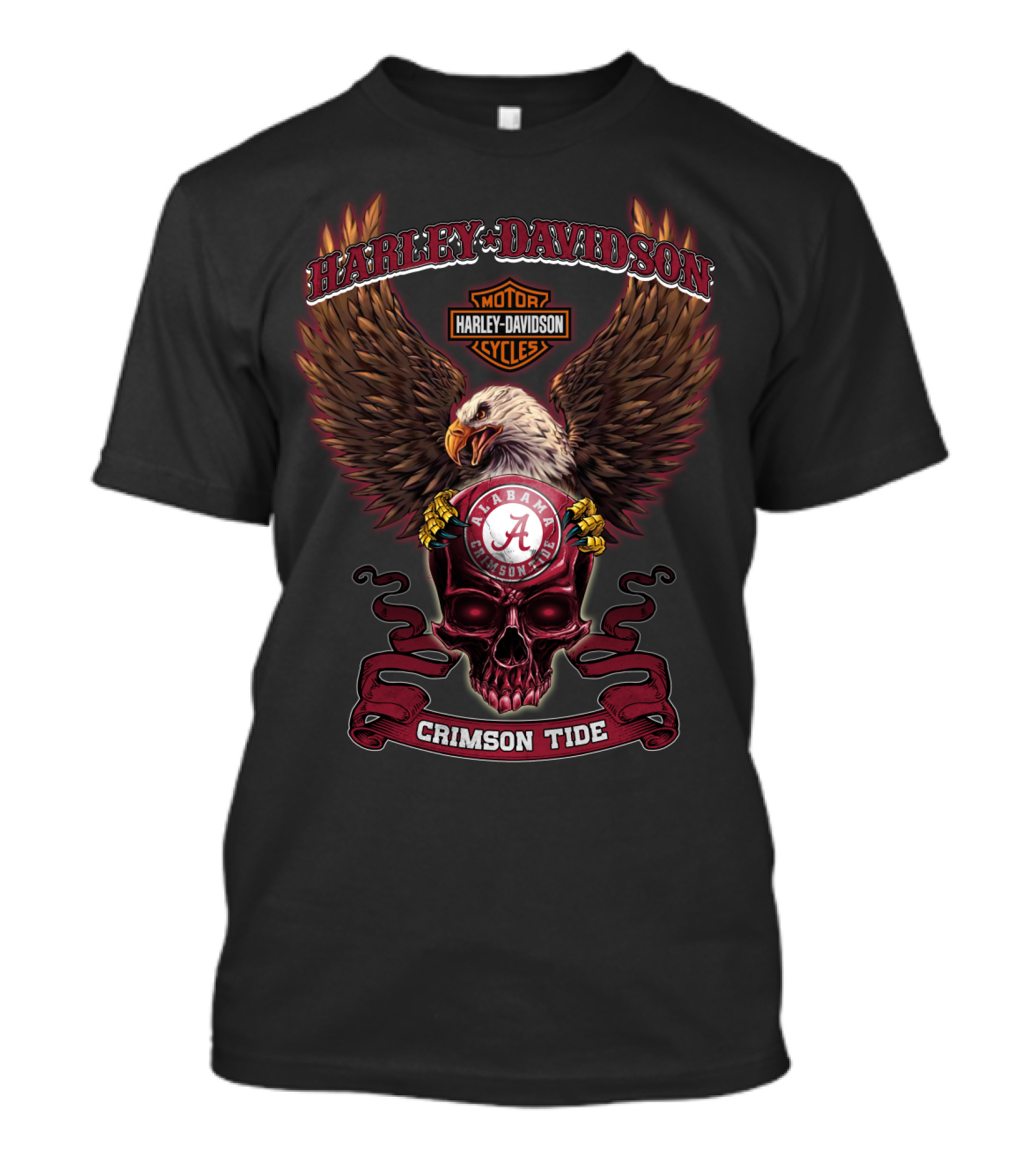 Harley Davidson Alabama Crimson Tide Motorcycle Cycles Eagle Skull T-Shirt
