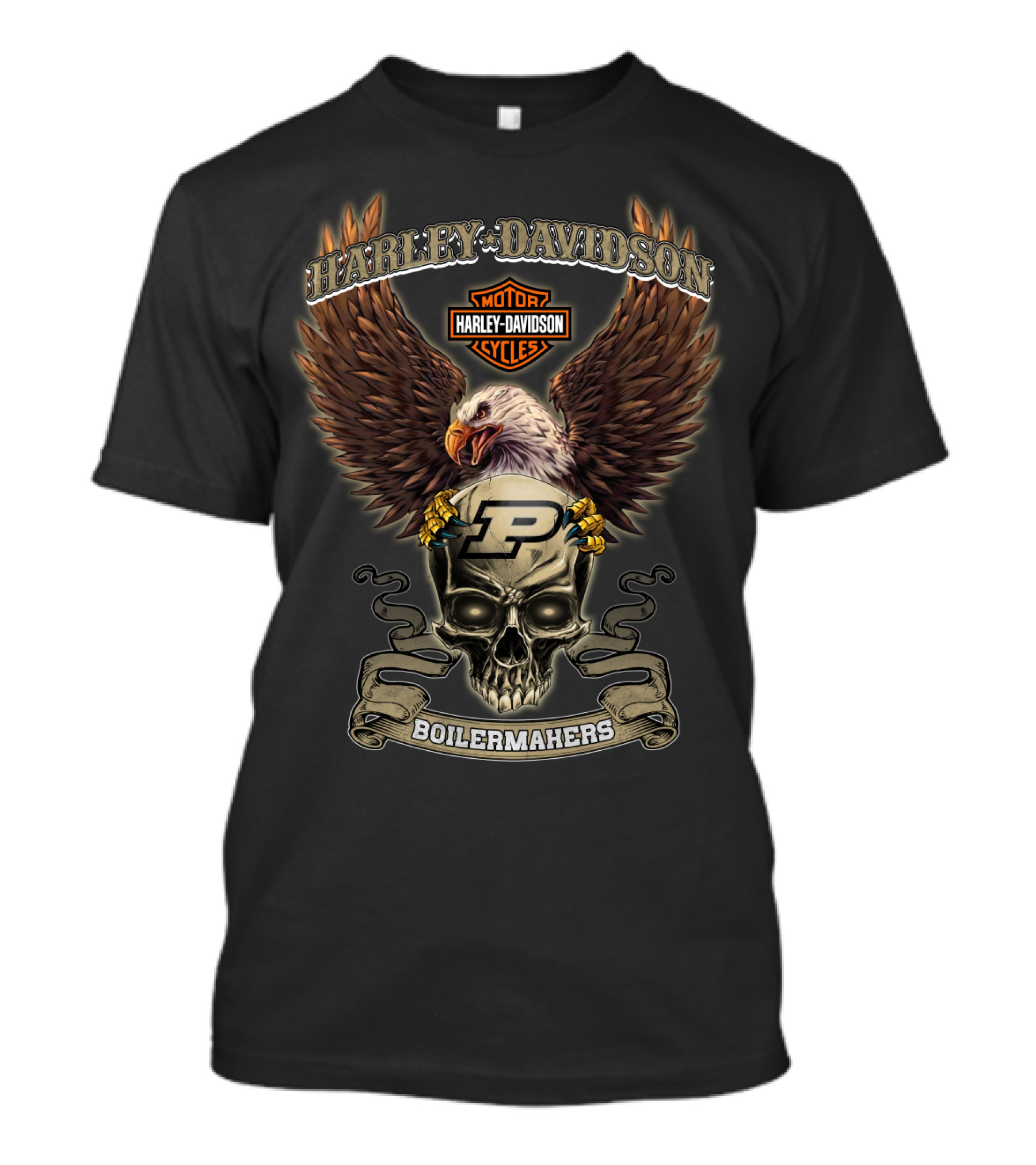 Purdue Boilermakers Harley Davidson Eagle And Skull T-Shirt