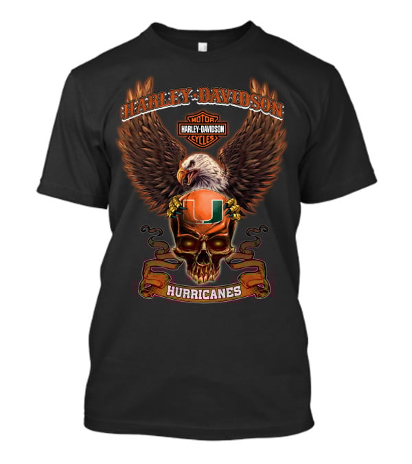Harley Davidson Motor Cycles Miami Hurricanes Eagle Skull T-Shirt