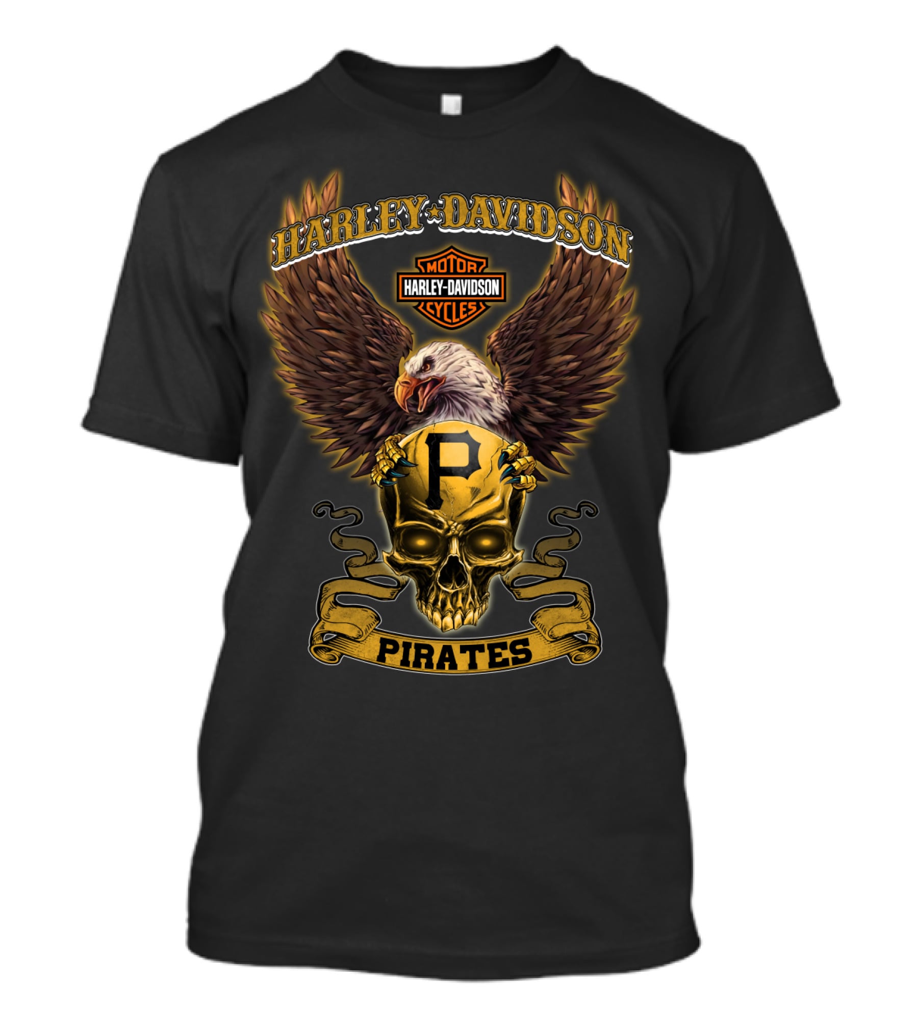 Harley Davidson Motorcycles Pirates Pittsburgh P Eagle Skull T-Shirt