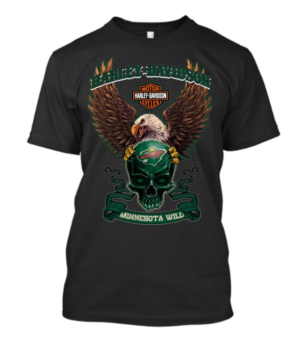 Harley Davidson Motor Cycles Eagle Skull Minnesota Wild T-Shirt