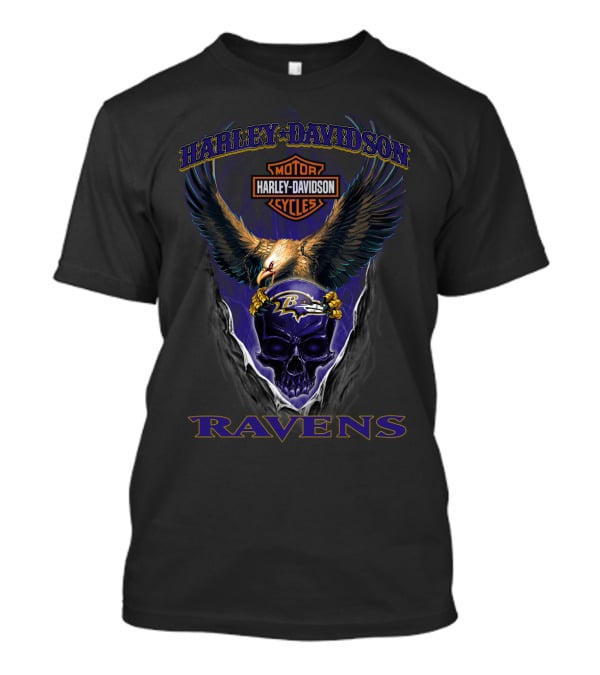 Harley Davidson Ravens Eagle Skull Baltimore Ravens T-Shirt