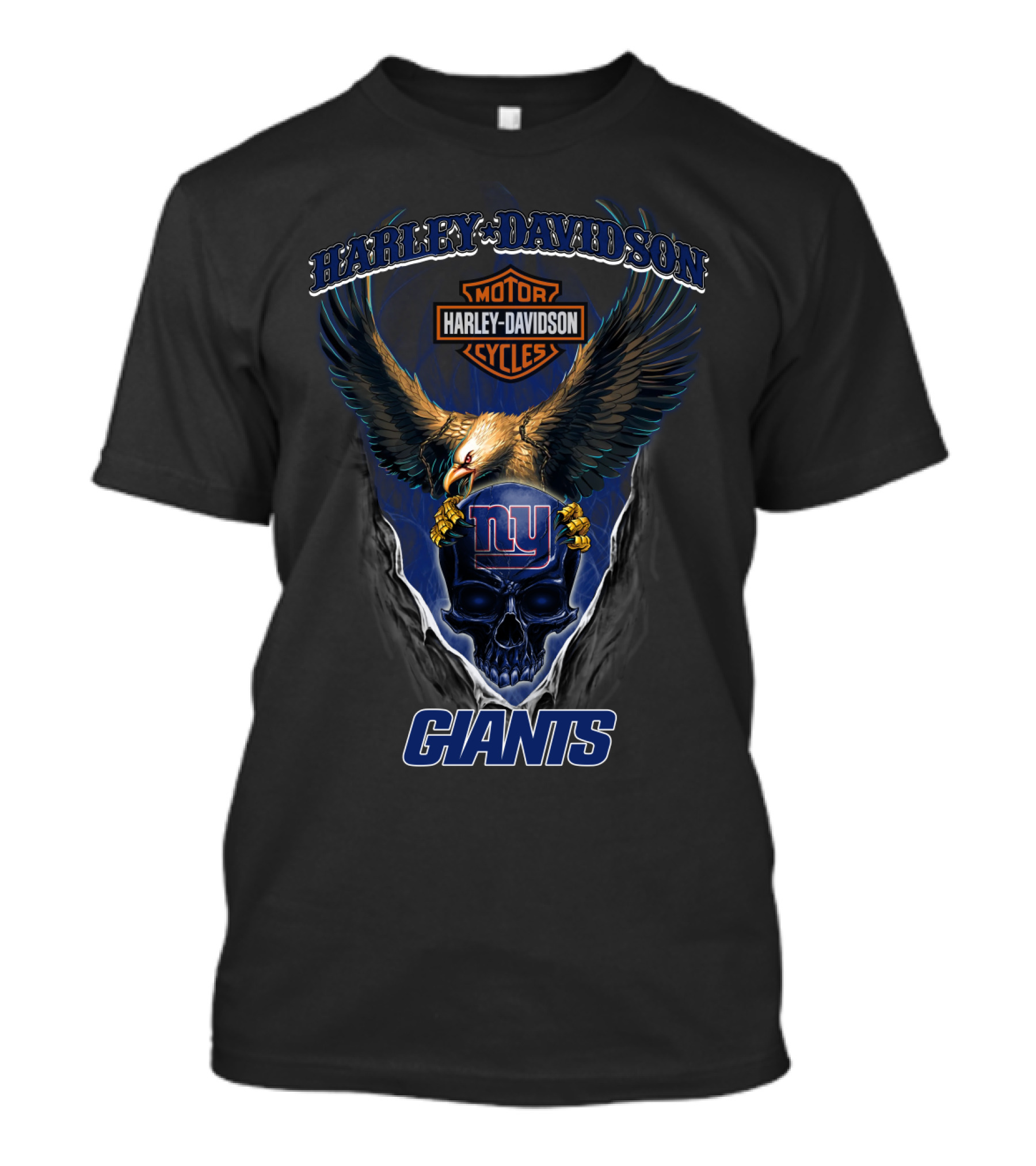 Harley Davidson Motor Cycles New York Giants Eagle Skull T-Shirt