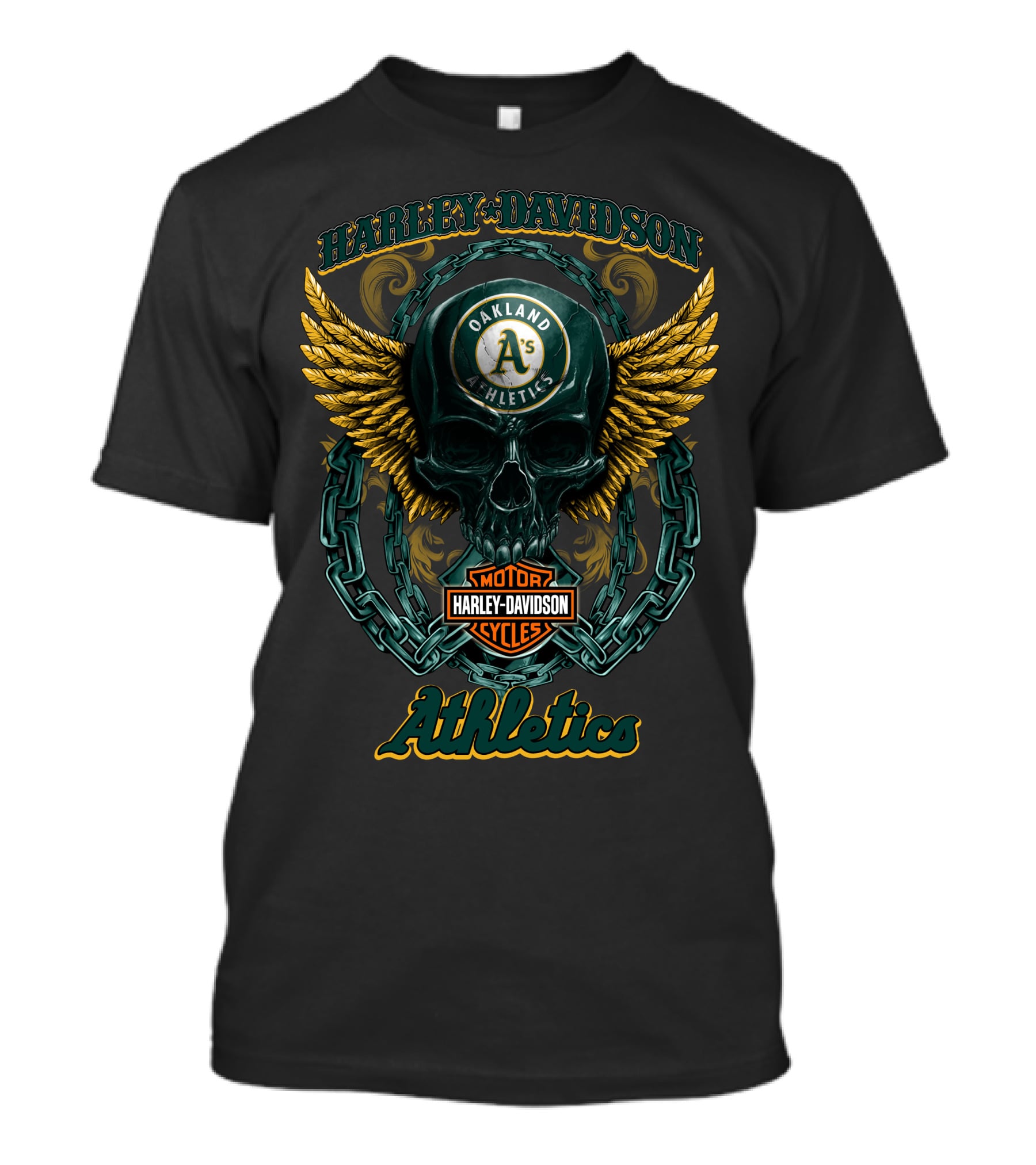 Harley Davidson Motorcycles Oakland Athletics Skull With Chains And Wings T-Shirt