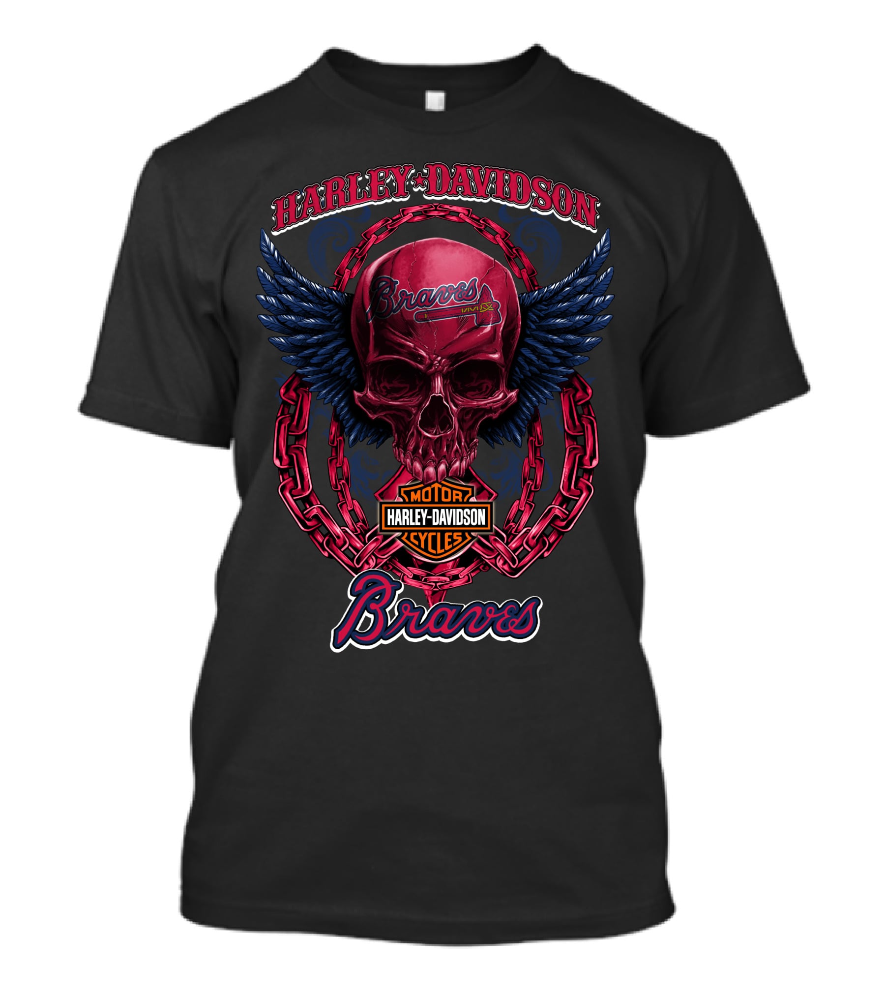 Harley Davidson Braves Skull Wings Atlanta Braves T-Shirt