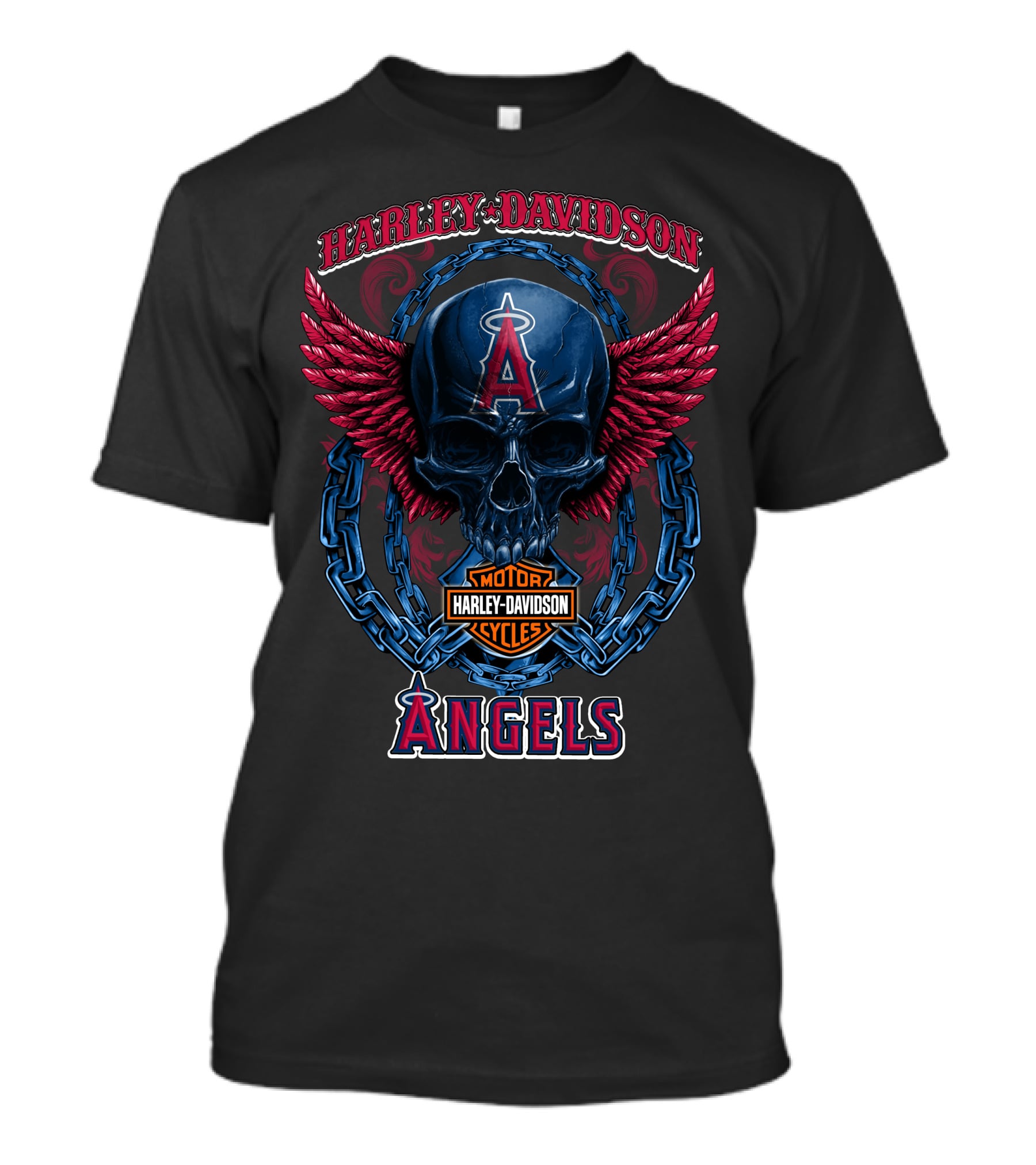 Harley Davidson Motorcycles Los Angeles Angels Skull Wings T-Shirt