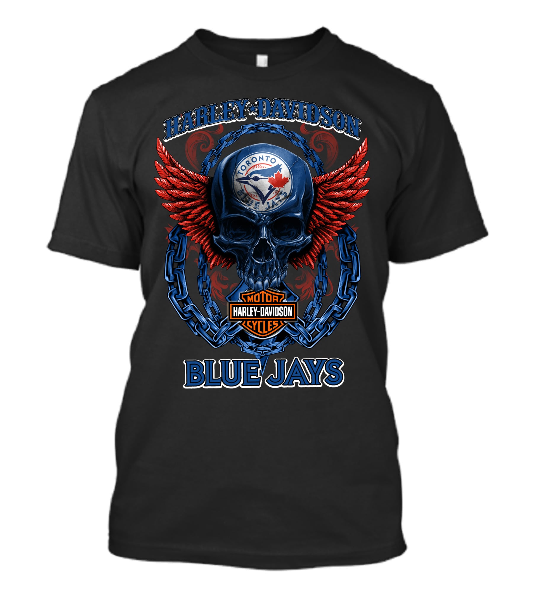 Harley Davidson Toronto Blue Jays Motor Cycles Skull Wings T-Shirt