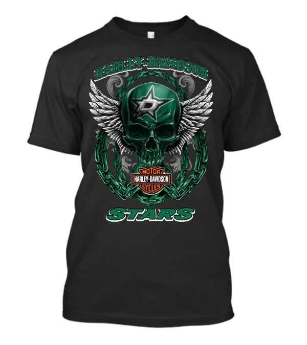 Harley Davidson Motorcycles Dallas Stars Nhl Winged Skull Chain T-Shirt