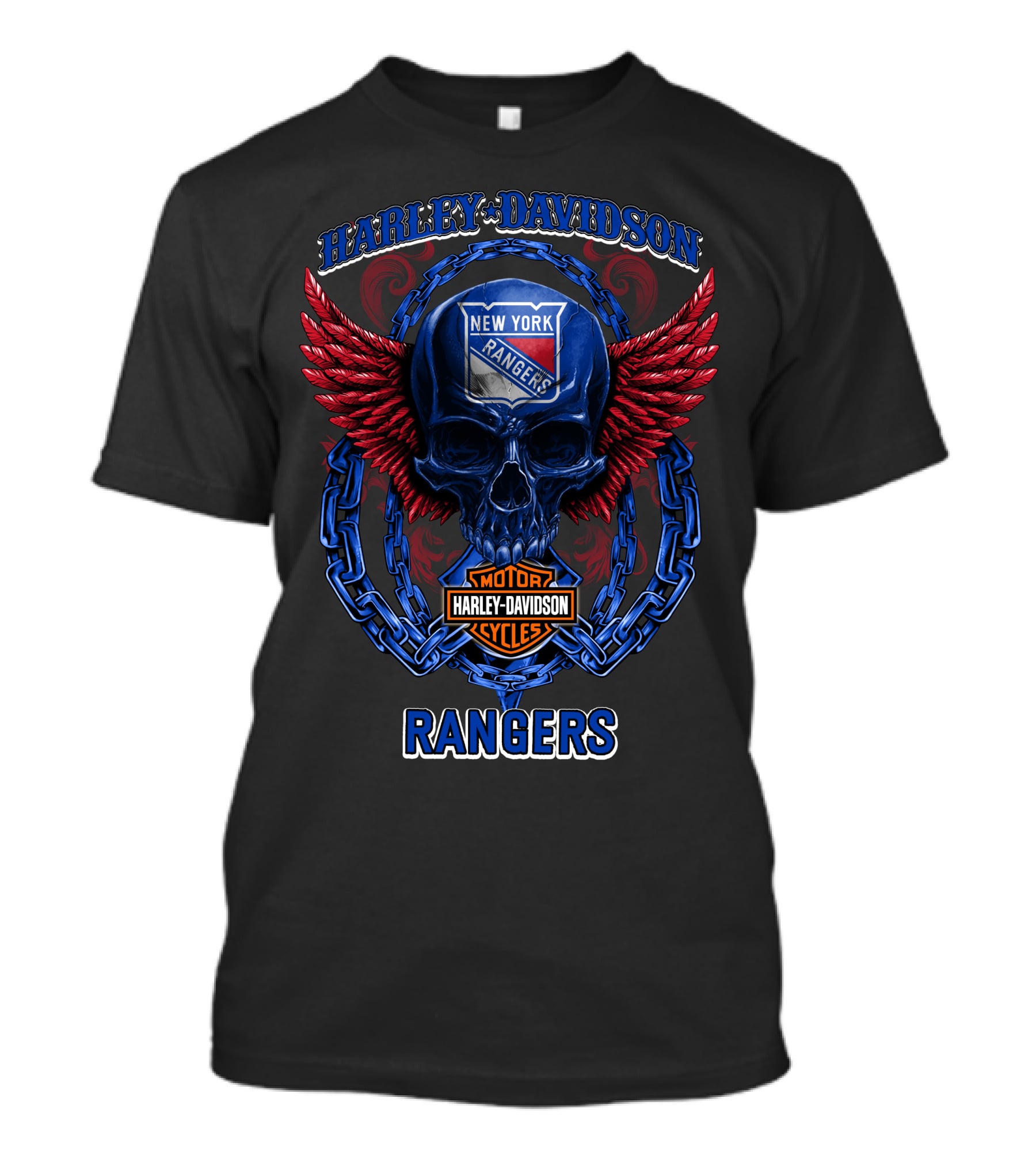 Harley Davidson New York Rangers Skull With Wings And Chain T-Shirt