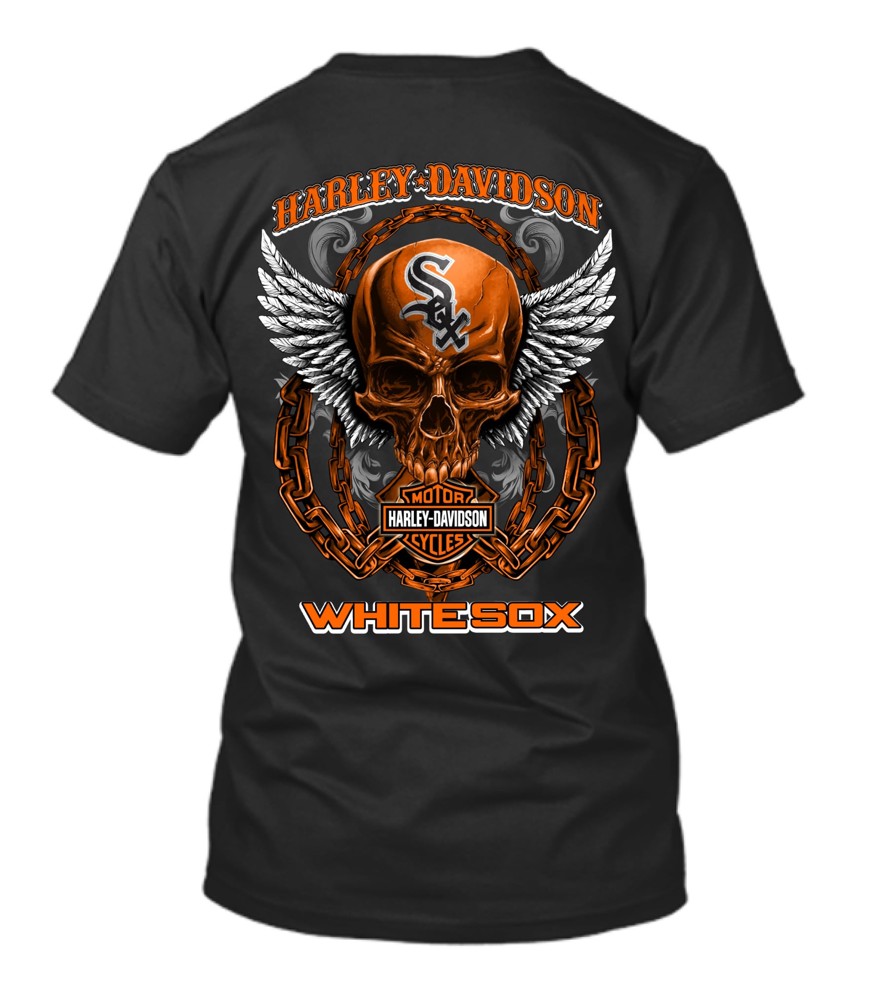 Harley Davidson Motor Cycles Skull Chain Wings Whitesox T-Shirt