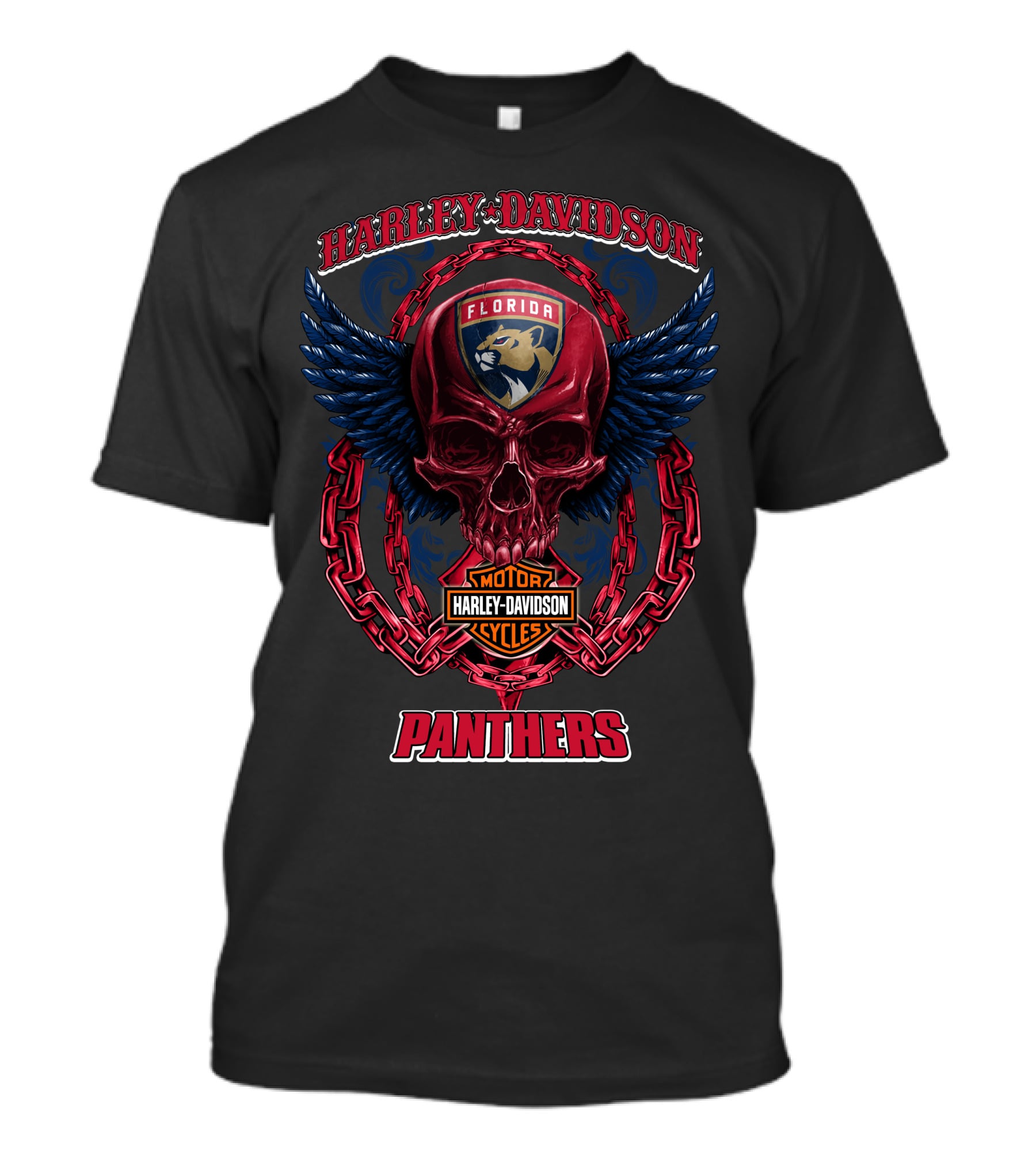 Harley Davidson Florida Panthers Motorcycles Nhl Winged Skull T-Shirt