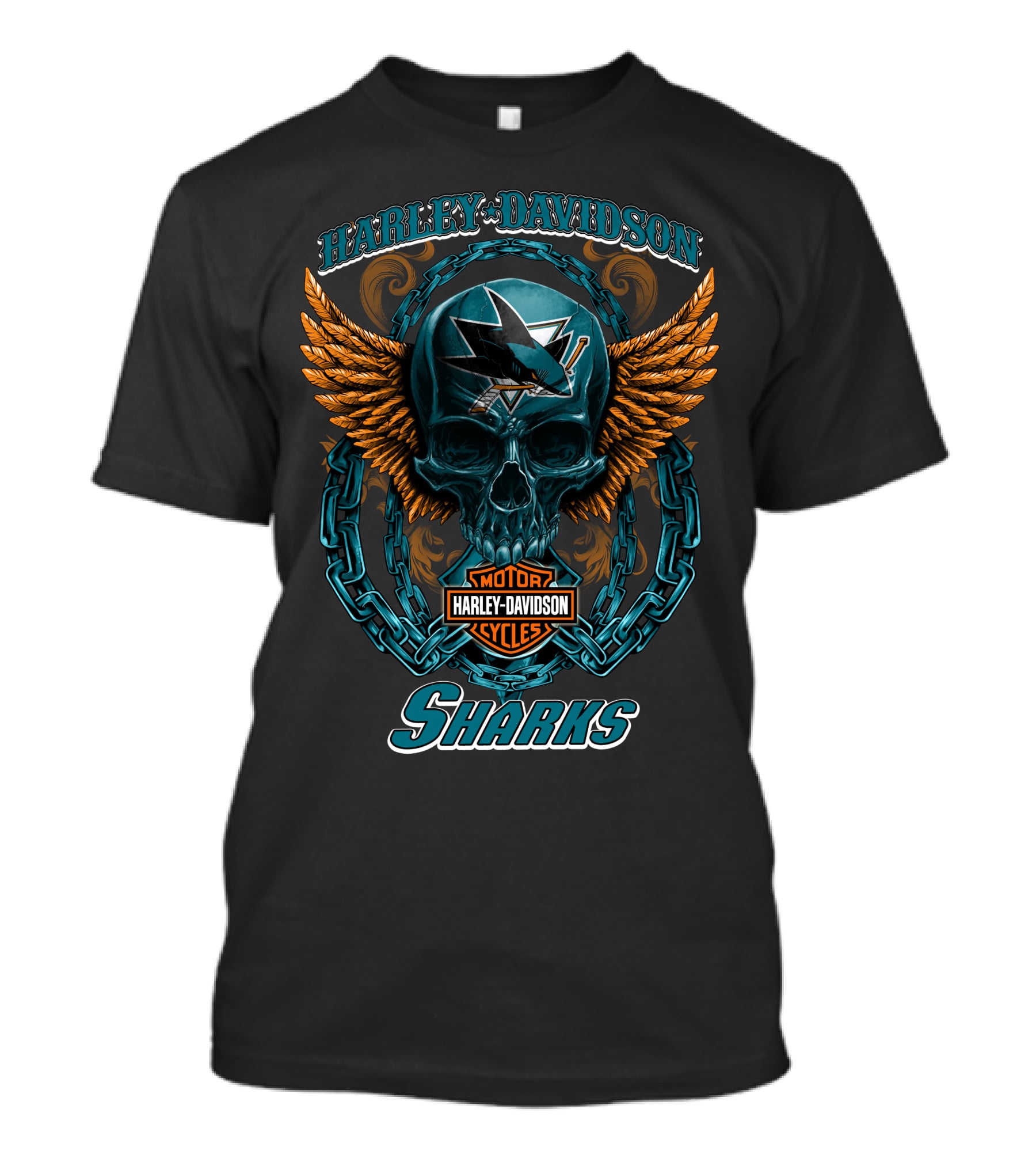 Harley Davidson San Jose Sharks Nhl Motorcycles Skull And Wings T-Shirt