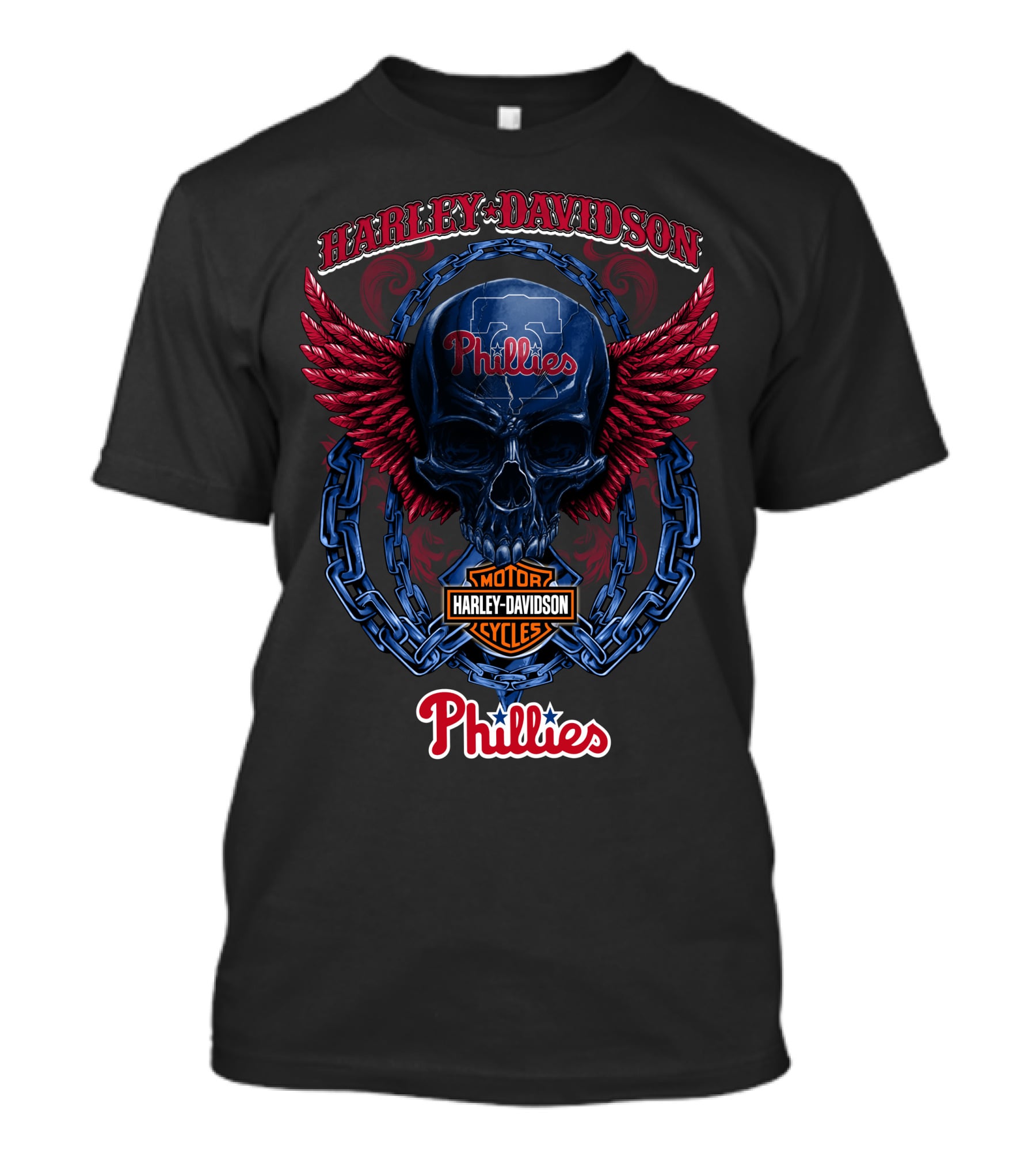 Harley Davidson Phillies Skull Wings Motor Cycles T-Shirt