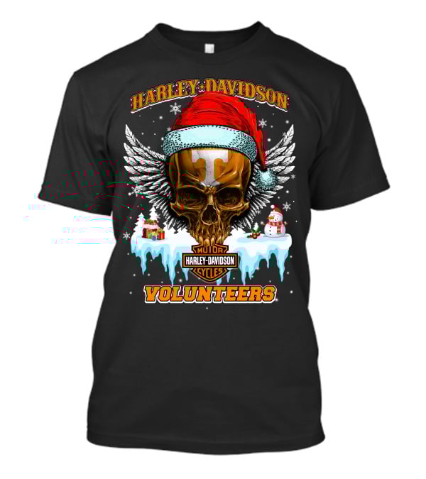 Harley Davidson Motor Cycles Tennessee Volunteers Santa Skull T-Shirt