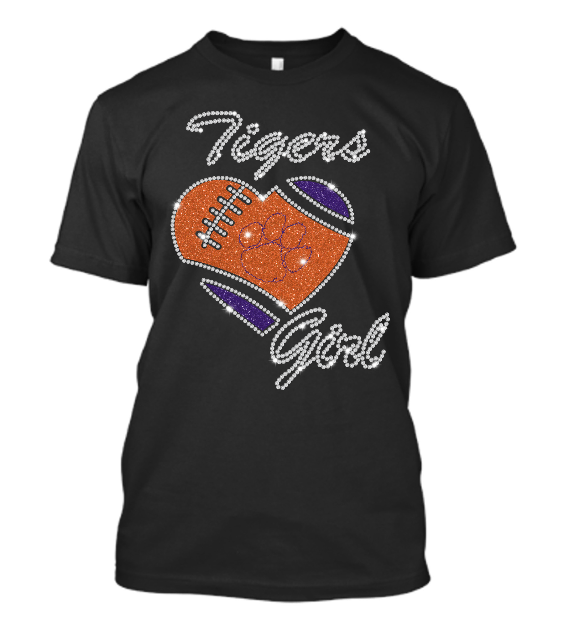 Tigers Girl Heart Football Clemson Paw T-Shirt