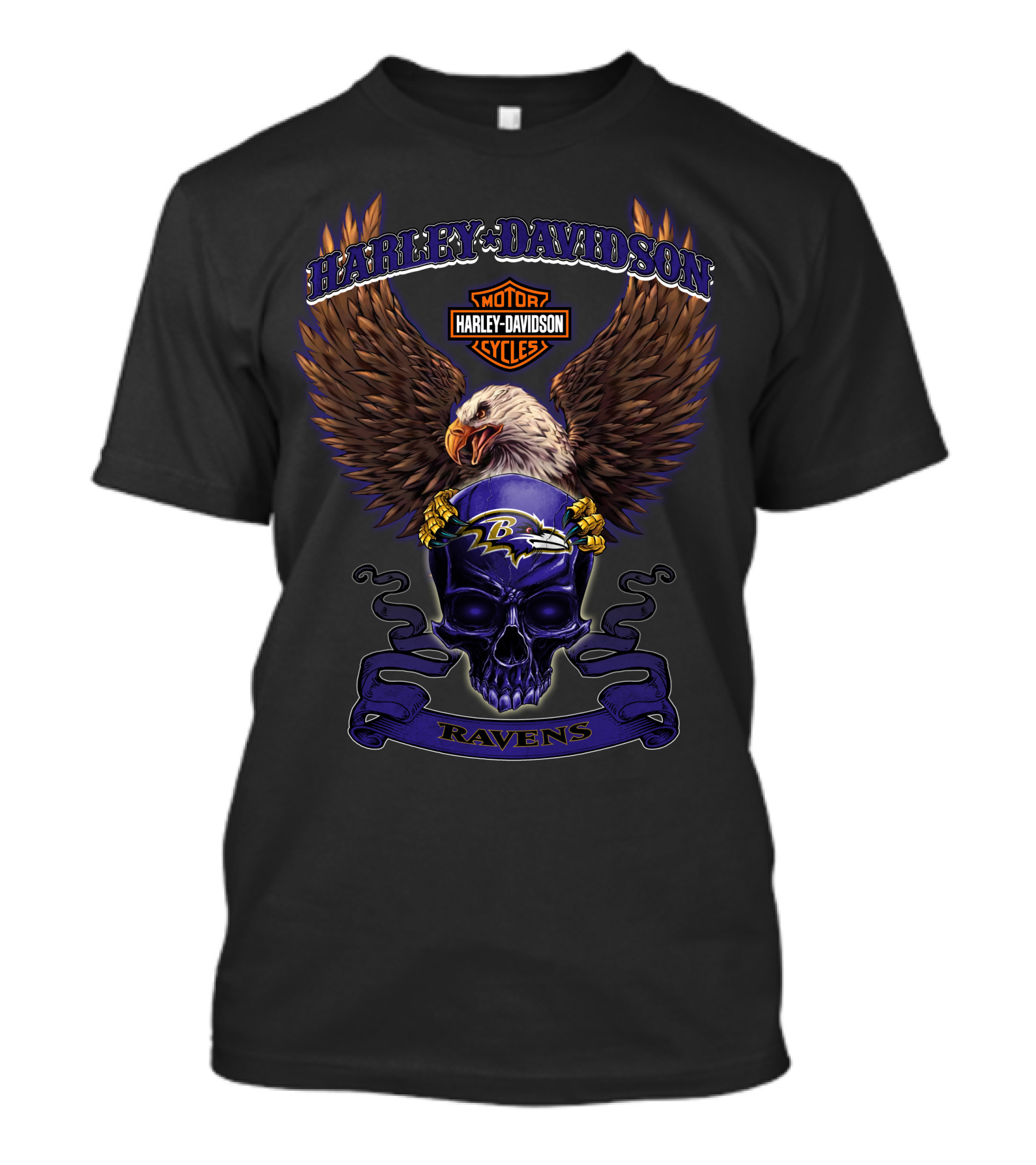 Harley Davidson Motor Cycles Baltimore Ravens Eagle Skull Ravens T-Shirt