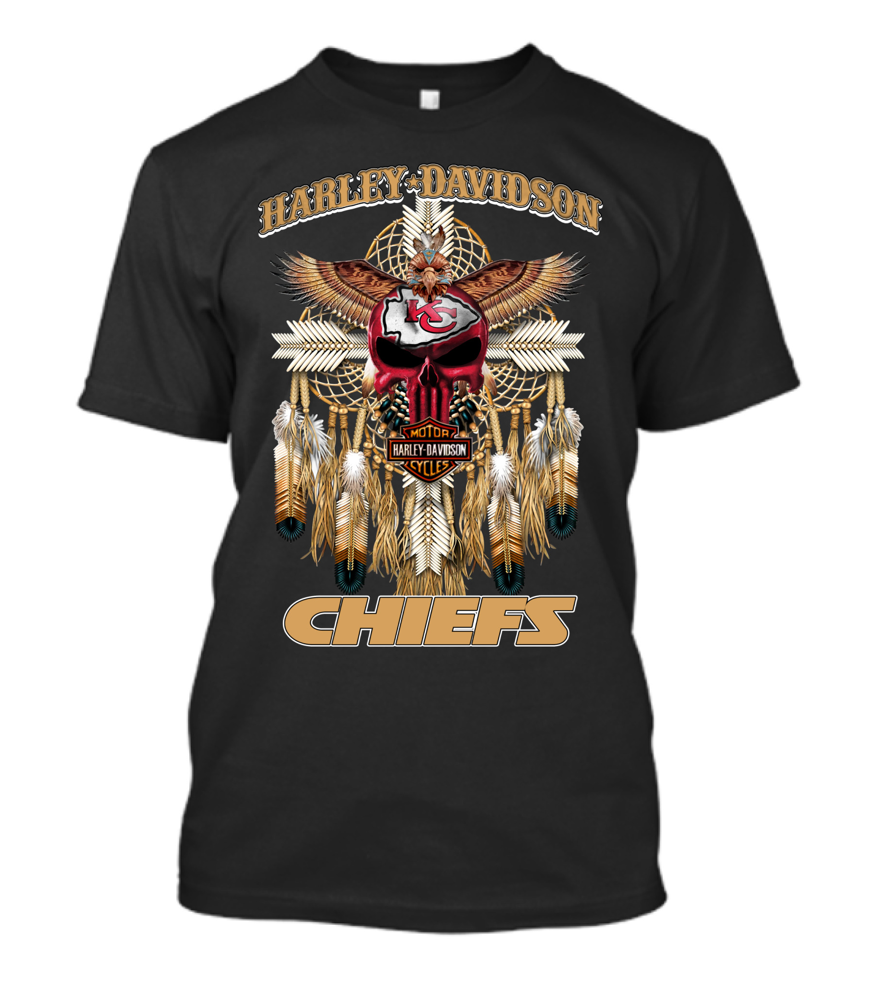 Harley Davidson Motor Cycles Kansas City Chiefs Eagles Feathers Dreamcatcher T-Shirt