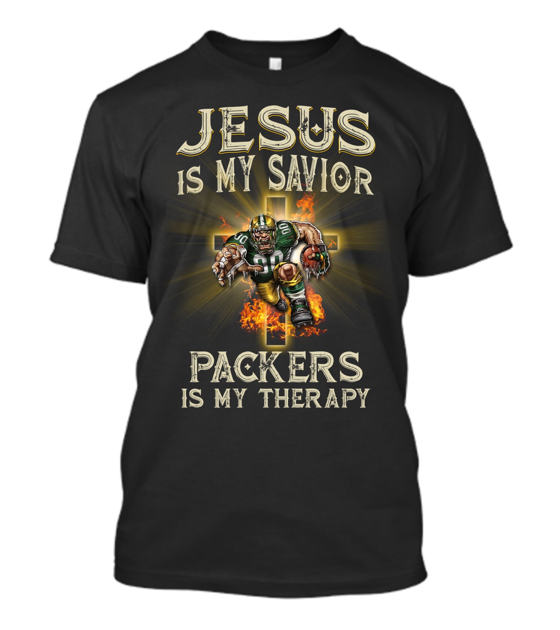 Jesus Is My Savior Packers Is My Therapy Green Bay Packers Football Fan Gear T-Shirt