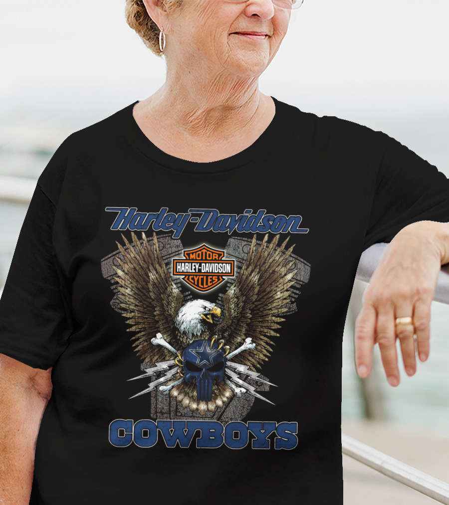Harley Davidson Motorcycles Eagles Cowboys T-Shirt