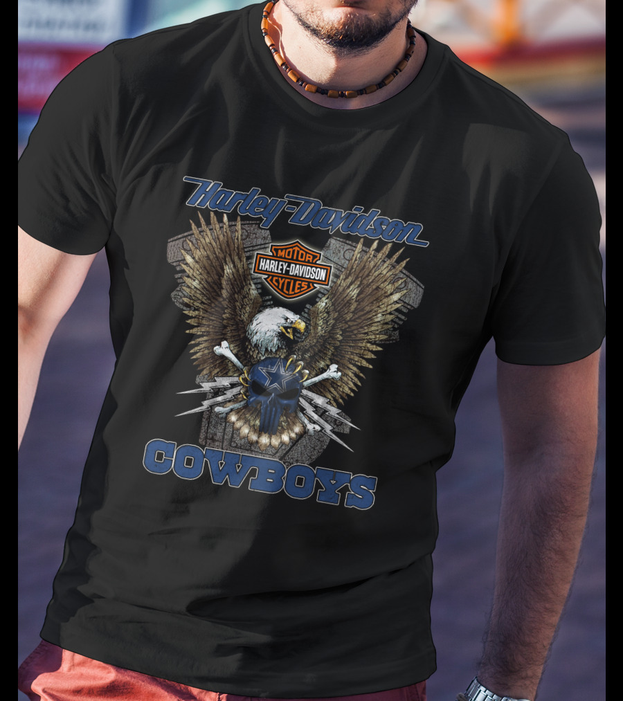 Harley Davidson Motorcycles Eagles Cowboys T-Shirt